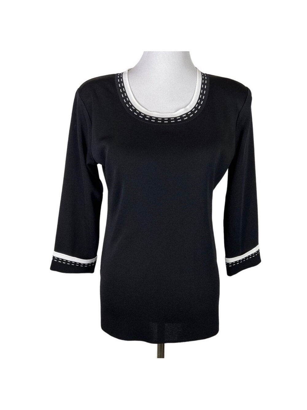 Misook Black Top with White Trim